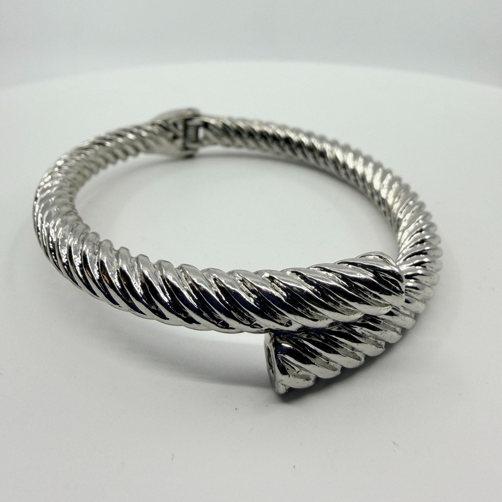 Vintage Silver Tone Chunky Cable Twist Bangle Bracelet Classic 90s